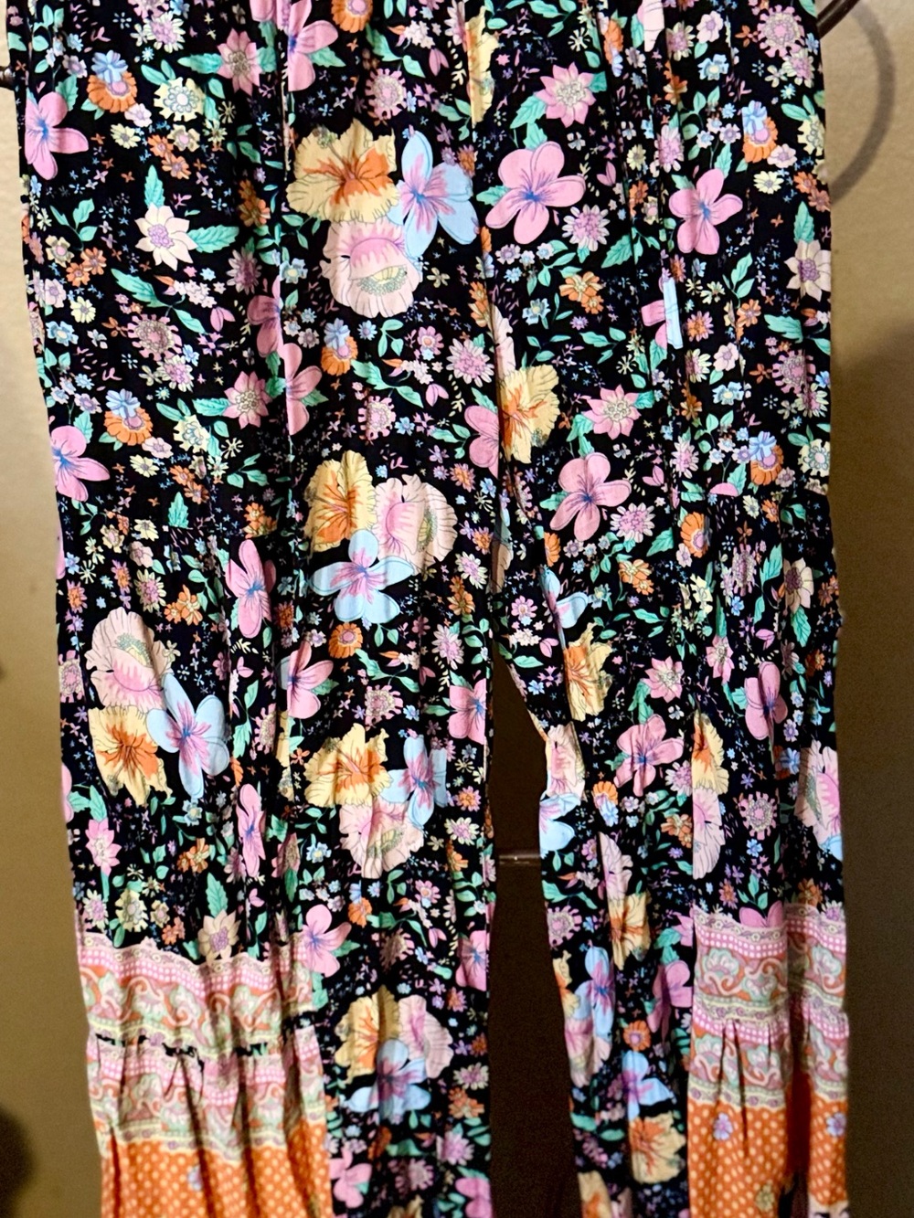 Umgee Black Floral Palazzo Pants with Pastel Blooms